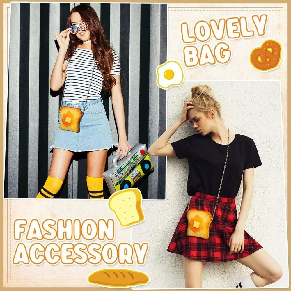 Toast Purse Plush Wool Crossbody Bag with Strap Cute Food Pouch for Women